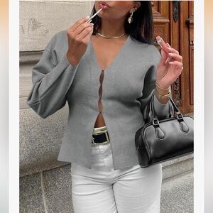 Light Grey Knit Peplum Cardigan Blazer — Size Small NWOT ✨